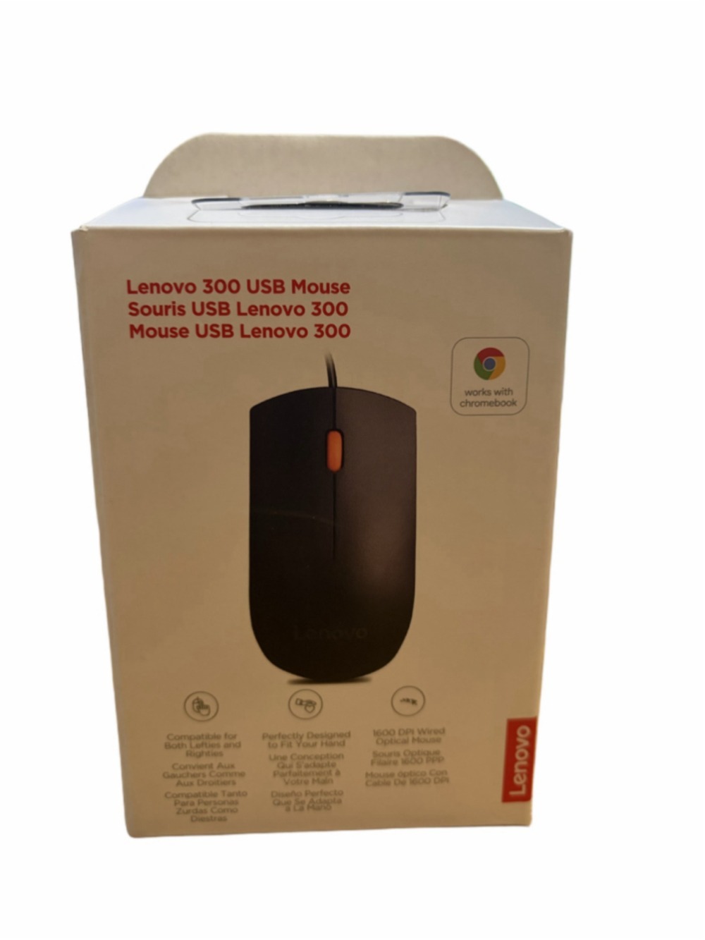 Lenovo 300 Wired USB Optical Mouse Black and Orange